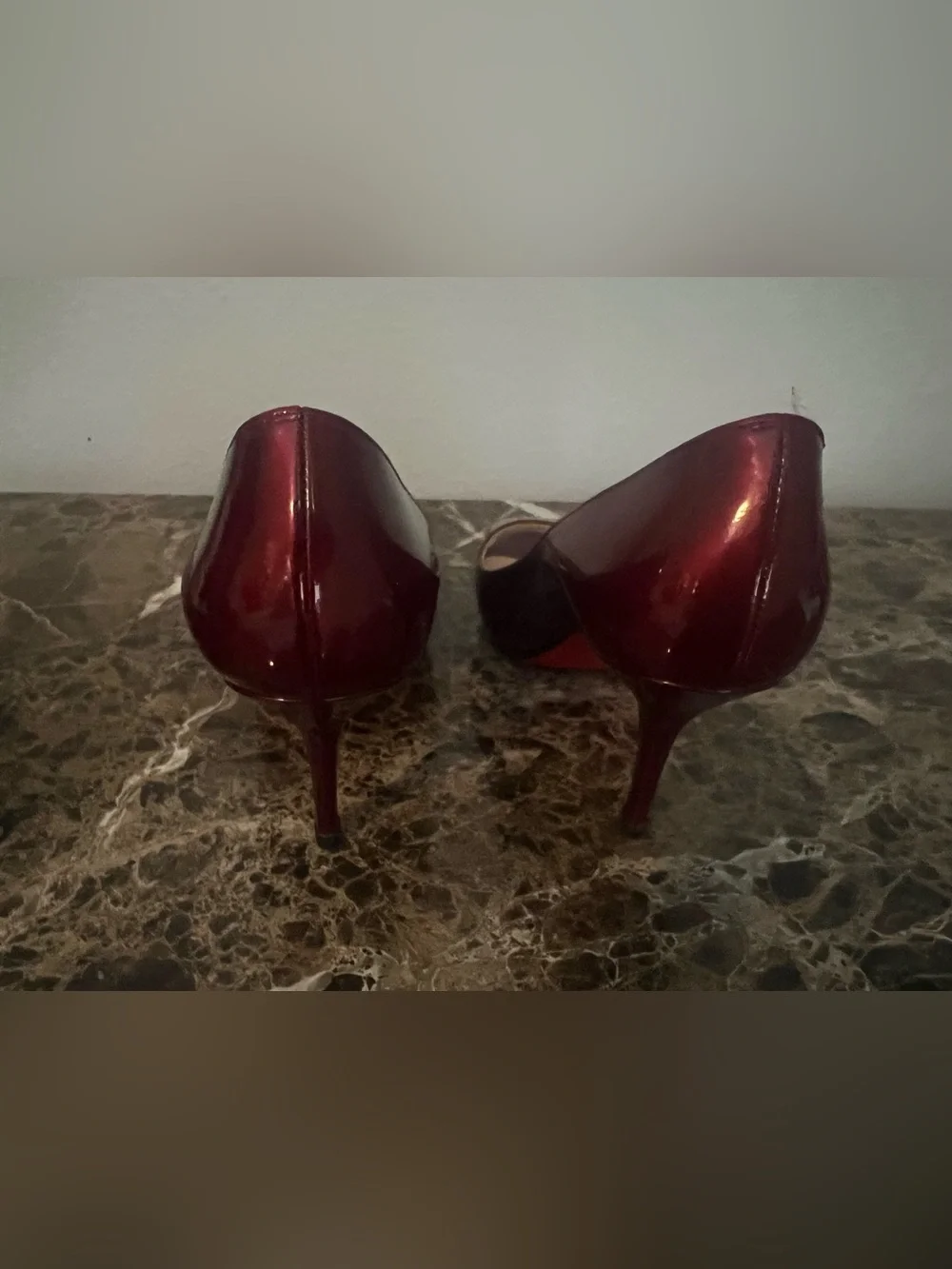 Christian Louboutin Shimmering Burgundy Patent Leather Prive 70mm Platform Pumps